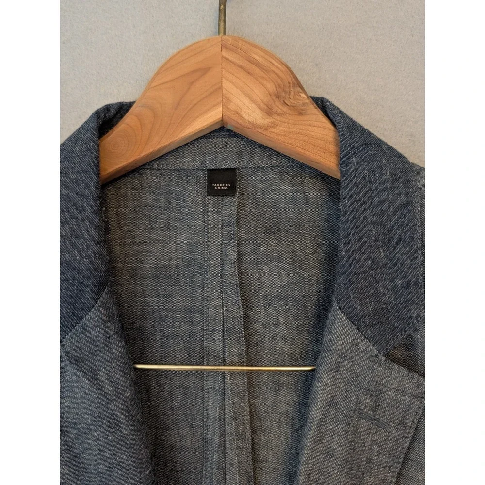 J.CREW Ludlow Navy Blue‎ Grey Chambray Blazer Cotton Unstructured Men Small 38R